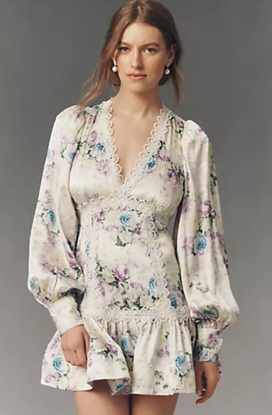BHLDN Abby Long-Sleeve Mini Dress, NWT, Size 12